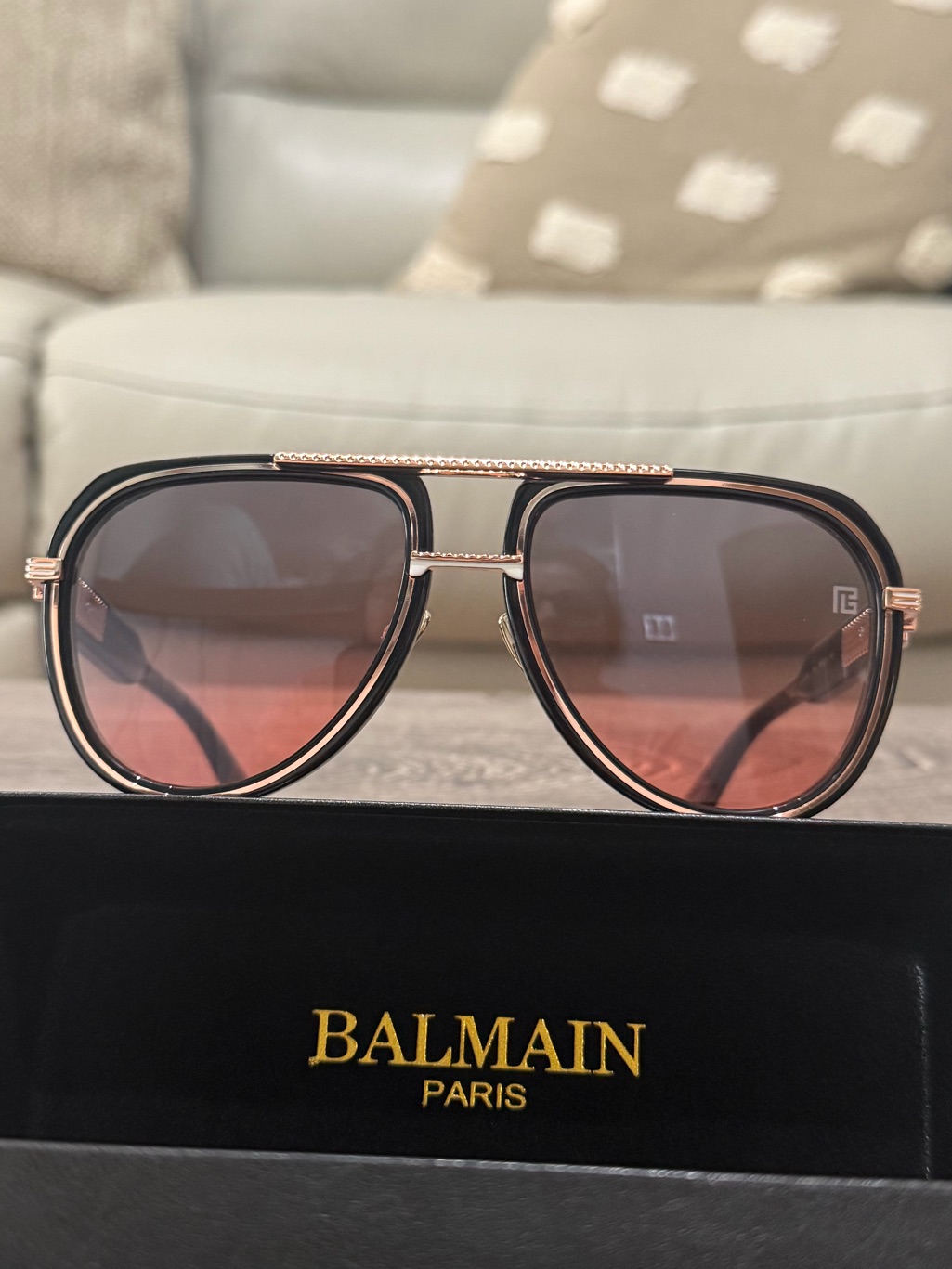 Balmain Rose Gold Aviator Sunglasses With Pink Gradient Lenses (Unisex)
